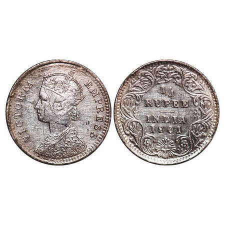 Victoria Empress, Silver, 1/4 Rupee, 1901, Calcutta Mint, C/II, 'C' incused. F. Prid 404. 