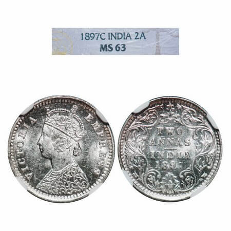 Victoria Empress, Silver, 2 Annas, 1897, Bombay Mint, B/II, 'B' incused, The slab mentions