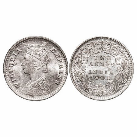 Victoria Empress, Silver, 2 Annas, 1900, Bombay Mint, B/I, 'B' raised, Die crack on Obv. F