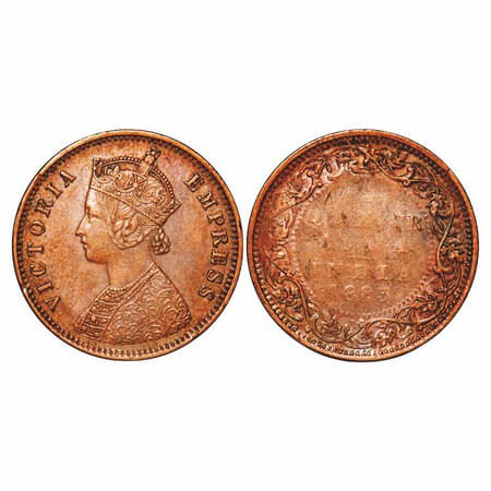 Victoria Empress, Copper, Quarter Anna, 1883, Bombay Mint, B/I, No mint mark, Error, Die f