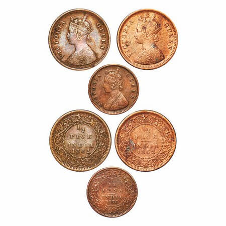 Victoria Queen, Copper, (3 coins), 1 & 2) 1/2 Pice, 1862, Calcutta Mint, A/I, 3) 1/12 Anna