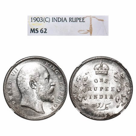 Edward VII, Silver, Rupee, 1903, Calcutta Mint, No mint mark, Normal 5 Diamonds. F. Prid. 