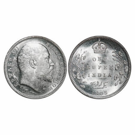 Edward VII, Silver, Rupee, 1903, Calcutta Mint, No mint mark, Normal 5 Diamonds, Ghost on 