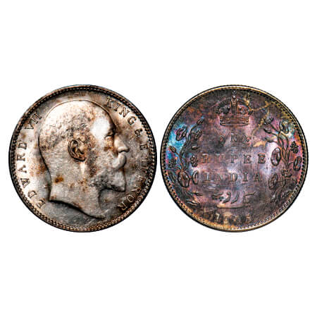 Edward VII, Silver, Rupee, 1903, Bombay Mint, 'B' incused and dot, Ghost on Rev, Rainbow t