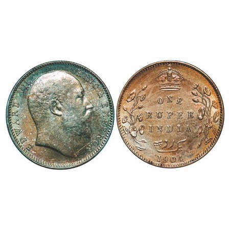 Edward VII, Silver, Rupee, 1904, Bombay Mint, 'B' incused and dot, Five diamonds and botto