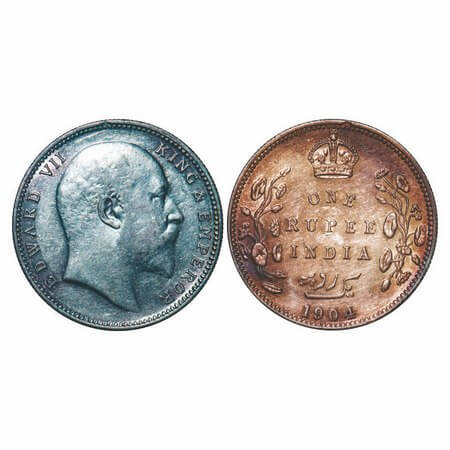 Edward VII, Silver, Rupee, 1904, Bombay Mint, B incused and Dot, Five Diamonds and bottom 