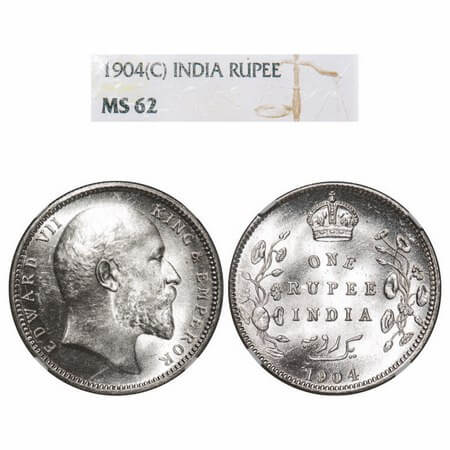 Edward VII, Silver, Rupee, 1904, Calcutta Mint, No mint mark, Five Diamonds. F. Prid 190. 
