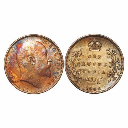 Edward VII, Silver, Rupee, 1905, Calcutta Mint, No mint mark. F. Prid 191. GK 934. Uncircu