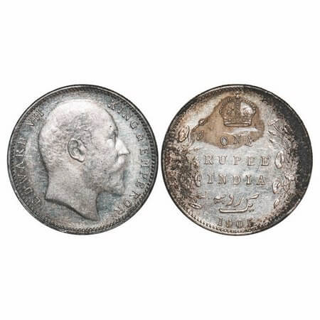 Edward VII, Silver, Rupee, 1905, Bombay Mint, 'B' incused and dot, Top stroke of numeral 5