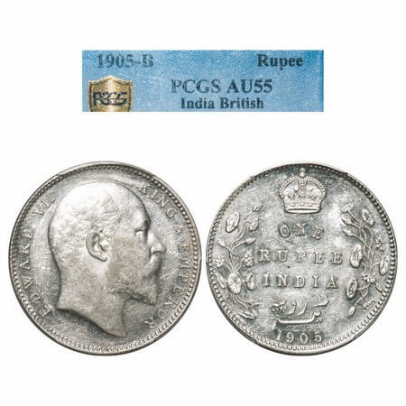 Edward VII, Silver, Rupee, 1905, Bombay Mint, 'B' incused and dot, Top stroke of numeral 5