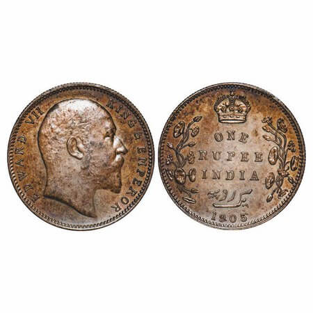Edward VII, Silver, Rupee, 1905, Bombay Mint, 'B' incused and dot, Top stroke of numeral 5