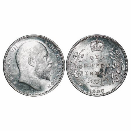 Edward VII, Silver, Rupee, 1906, Calcutta Mint, No mint mark. F. Prid 192. GK 938. Uncircu