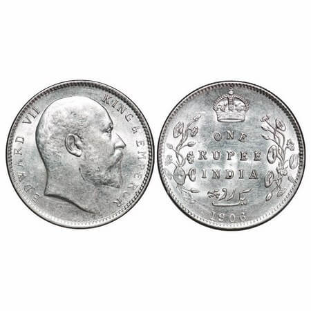 Edward VII, Silver, Rupee, 1906, Calcutta Mint, No mint mark. F. Prid 192. GK 938. Uncircu