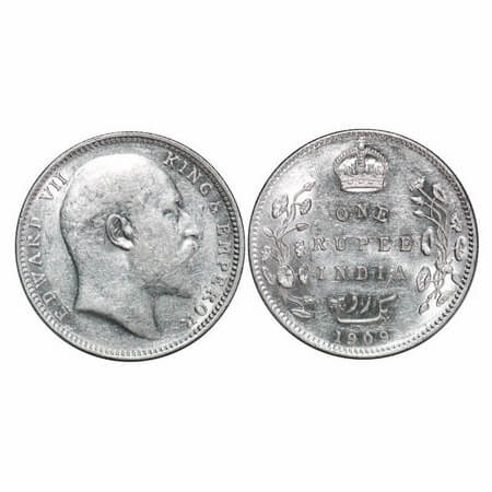 Edward VII, Silver, Rupee, 1909, Bombay Mint, 'B' incused and dot. F. Prid 205. GK 952. Un