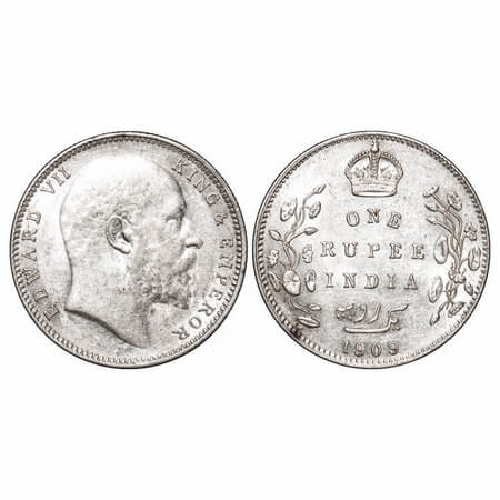 Edward VII, Silver, Rupee, 1909, Bombay Mint, 'B' incused and dot. F. Prid 205. GK 952. Ab