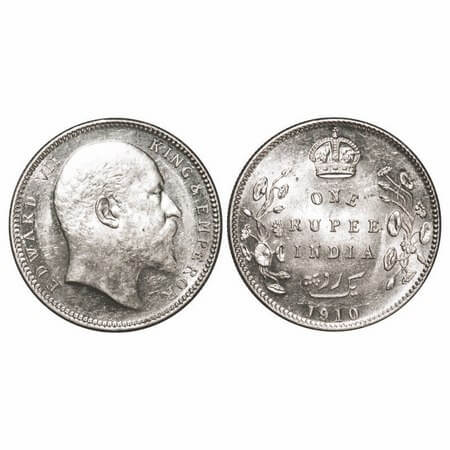 Edward VII, Silver, Rupee, 1910, Calcutta Mint, No mint mark, More spacing between the yea