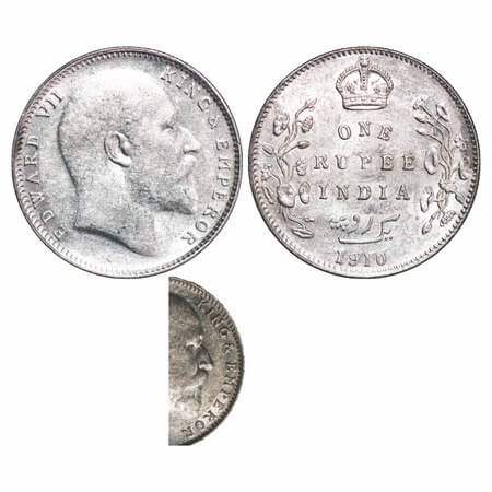 Edward VII, Silver, Rupee, 1910, Bombay Mint, 'B' incused and dot, Last numerals 10 struck