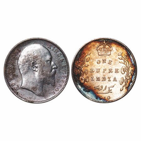 Edward VII, Silver, Rupee, 1910, Bombay Mint, B incused and Dot. F. Prid 206. GK 957. Abou
