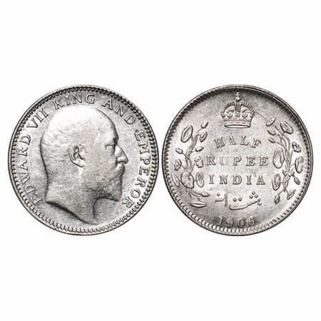 Edward VII, Silver, Half Rupee, 1906, Calcutta Mint, No mint mark. F. Prid 310. GK 964. Ab