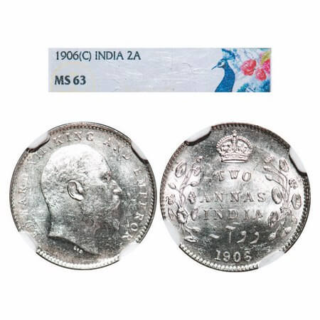 Edward VII, Silver, 2 Annas, 1906, Calcutta Mint, No mint mark. F. Prid 559. GK 983. NGC S