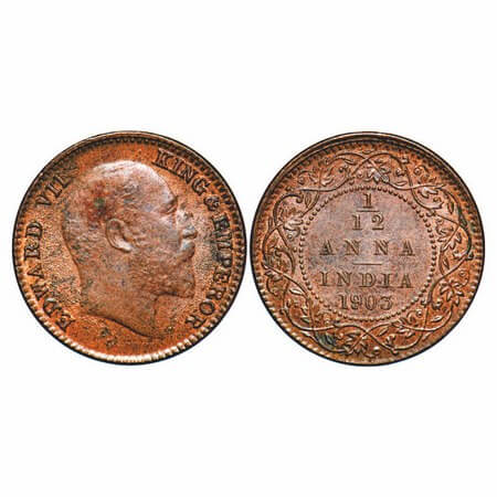 Edward VII, Copper, 1/12 Anna, 1903, Calcutta Mint, No mint mark. F. Prid 818. GK 1012. Un