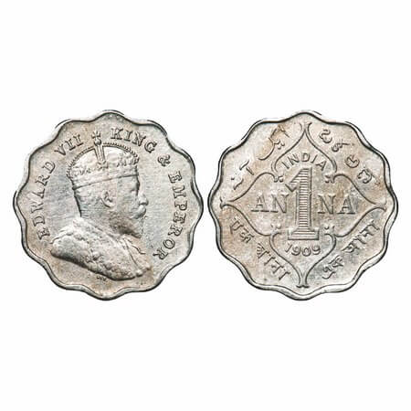 Edward VII, Copper-Nickel, 1 Anna, 1909, Bombay Mint, 'B' incused. F. Prid 928. GK 992. Ex