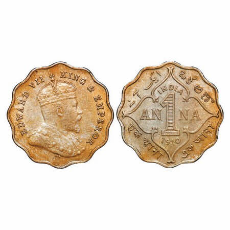 Edward VII, Copper-Nickel, 1 Anna, 1910, Bombay Mint, 'B' incused, Struck through Error on