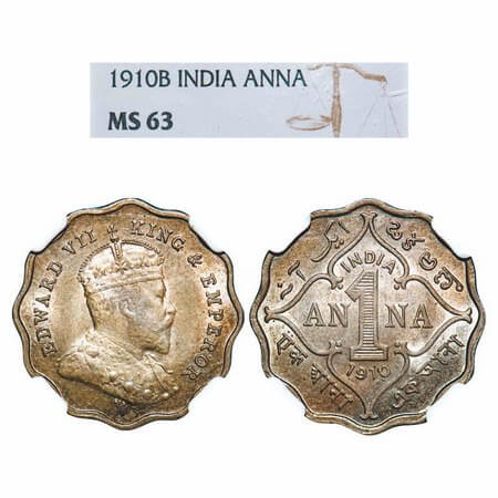 Edward VII, Copper-Nickel, 1 Anna, 1910, Bombay Mint, 'B' incused. F. Prid 929. GK 993. NG