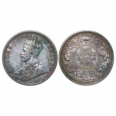 George V, Silver, Rupee, 1911, Bombay Mint, Dot, Pig-Type. F. Prid 217. GK 1022. Extremely
