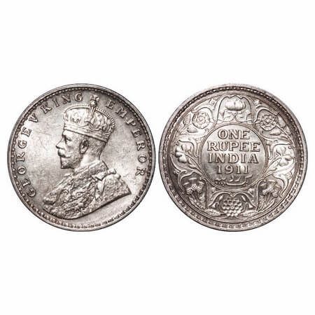 George V, Silver, Rupee, 1911, Bombay Mint, Dot, Pig-Type. F. Prid 217. GK 1022. Uncircula