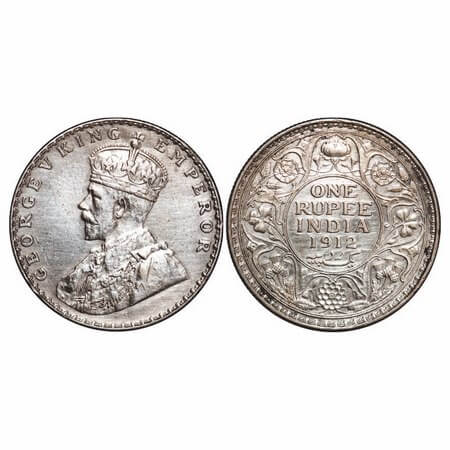 George V, Silver, Rupee, 1912, Bombay Mint, Dot. F. Prid 218. GK 1026. Almost Uncirculated