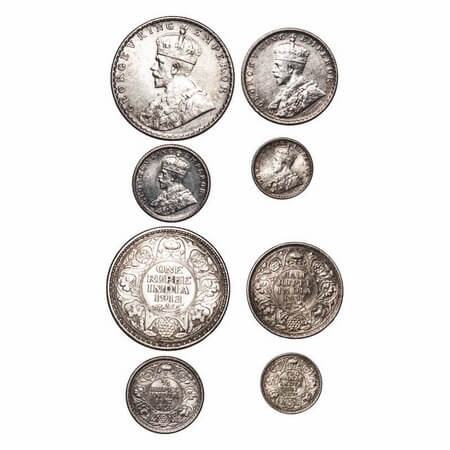 George V, Silver, (4 coins), 1) Rupee, 1912, Bombay Mint, Dot, Re-Drawn Elephant with long
