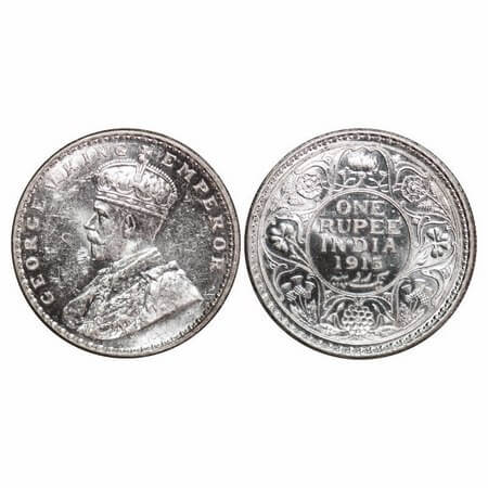 George V, Silver, Rupee, 1913, Bombay Mint, Dot. F. Prid 219. GK 1208. Mint State. Rare.