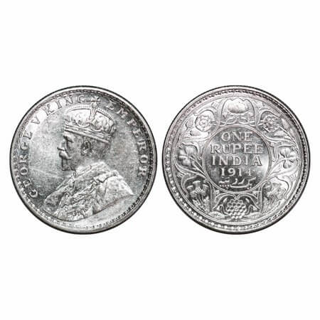George V, Silver, Rupee, 1914, Bombay Mint, Dot. F. Prid 220. GK 1030. Brilliant Uncircula