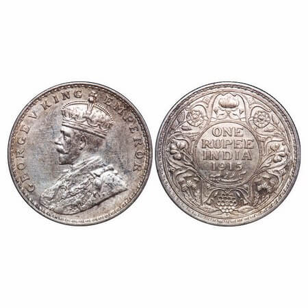 George V, Silver, Rupee, 1915, Bombay Mint, Dot. F. Prid 221. GK 1032. Extremely Fine+. Sc