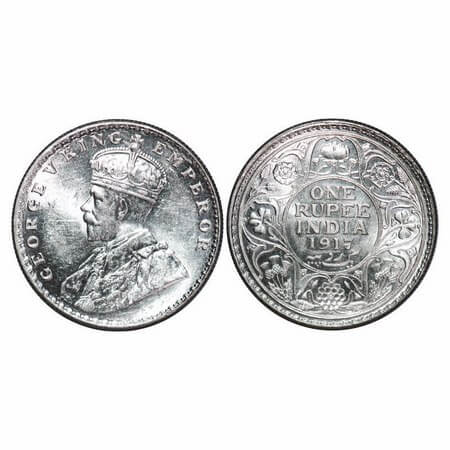 George V, Silver, Rupee, 1917, Bombay Mint, Dot. F. Prid 223. GK 1036. Mint State. Very Sc