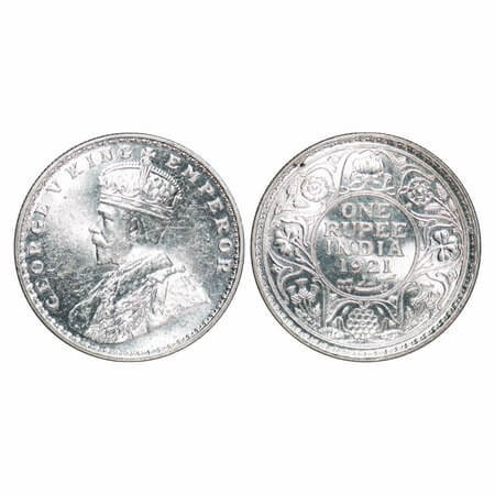 George V, Silver, Rupee, 1921, Bombay Mint, Dot. F. Prid 227. GK 1043. Mint State. Rare.