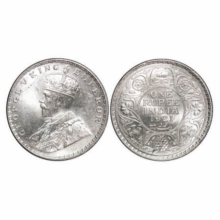 George V, Silver, Rupee, 1921, Bombay Mint, Dot. F. Prid 227. GK 1043. Brilliant Uncircula