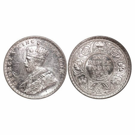 George V, Silver, Rupee, 1921, Bombay Mint, Dot. F. Prid 227. GK 1043. Brilliant Uncircula