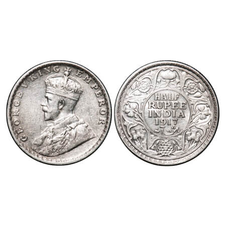 George V, Silver, Half Rupee, 1917, Bombay Mint, Dot. F. Prid 341. GK 1055. Extremely Fine