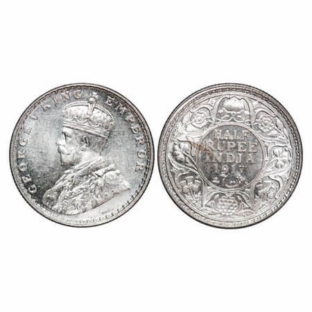 George V, Silver, Half Rupee, 1917, Bombay Mint, Dot. F. Prid 341. GK 1055. Uncirculated. 