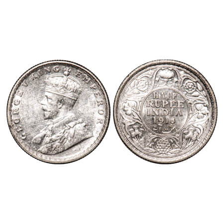 George V, Silver, Half Rupee, 1918, Bombay Mint, Dot. F. Prid 342. GK 1056. Mint State. Ve