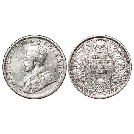 George V, Silver, Half Rupee, 1921, Calcutta Mint, No dot. F. Prid 324. GK 1058. Extremely