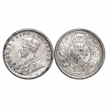 George V, Silver, Half Rupee, 1922, Calcutta Mint, No dot. F. Prid 325. GK 1059 Uncirculat