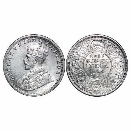 George V, Silver, Half Rupee, 1924, Calcutta Mint, No dot, Die crack on Rev, Mechanical do