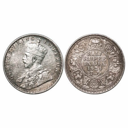 George V, Silver, Half Rupee, 1924, Bombay Mint, Dot. F. Prid 346. GK 1064. Almost Uncircu