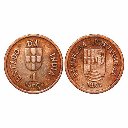 Indo Portuguese, Bronze Tanga, 4.00g, Republic (1910-1961 AD), 1934. A.Gomes (page 605) 01