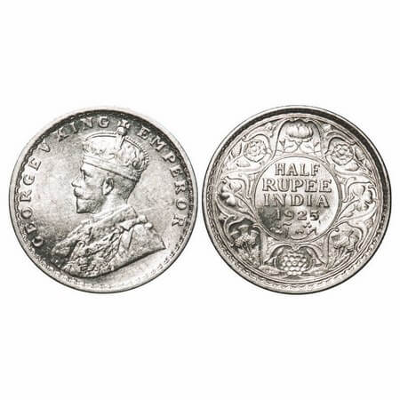 George V, Silver, Half Rupee, 1925, Calcutta Mint, No dot. F. Prid 328. GK 1065. Uncircula