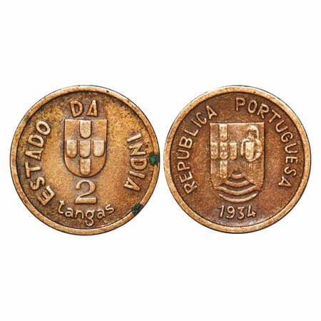 Indo Portuguese, Cupro Nickel 2 Tanga, 2.93g, Republic (1910-1961 AD), 1934. A.Gomes (page
