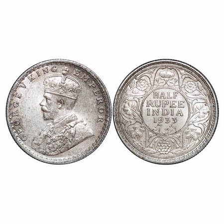George V, Silver, Half Rupee, 1933, Calcutta Mint, No dot. F. Prid 333. GK 1073 Uncirculat